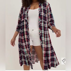 New w/Tags MAXI KIMONO CHALLIS PLAID RED & BLUE